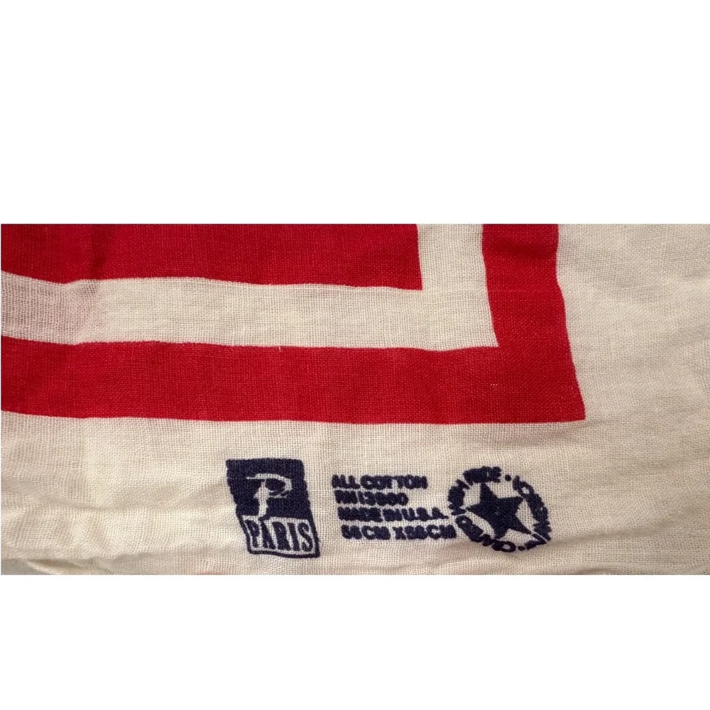 Vintage Paris Accessories USA Flag Bandana Stars Stripes Cotton Made in USA Red
